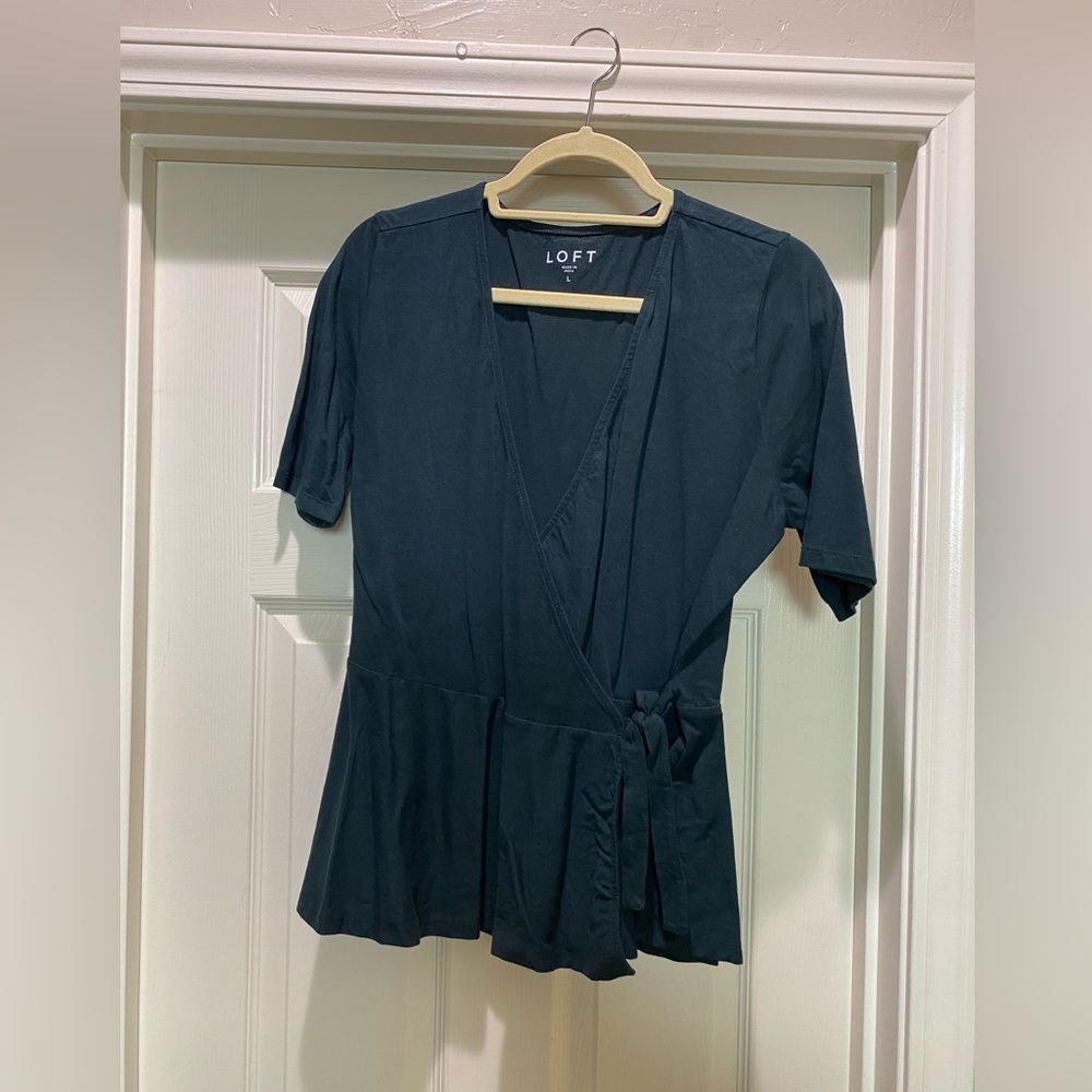 Loft 3/4 Sleeve Wrap Tee in Teal